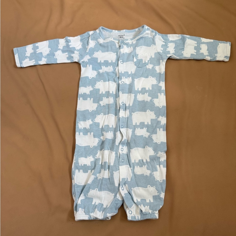 Carters - Blue and White Baby Romper with Animal Print